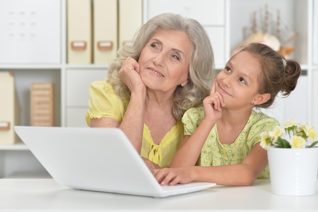 Portret van oma en kleindochter met laptop