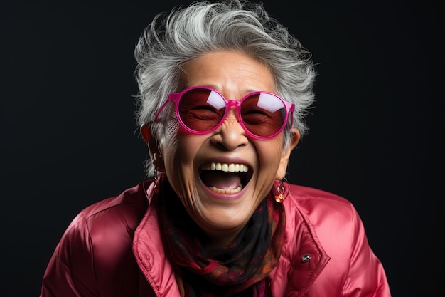 portret van oude Aziatische vrouw die lacht