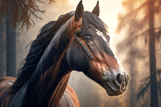 Portret van paard in een natuurlijke omgeving generatieve ai