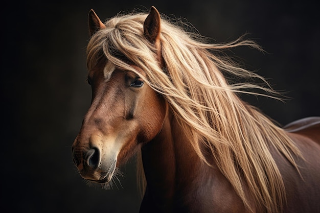 Portret van paard met lange manen