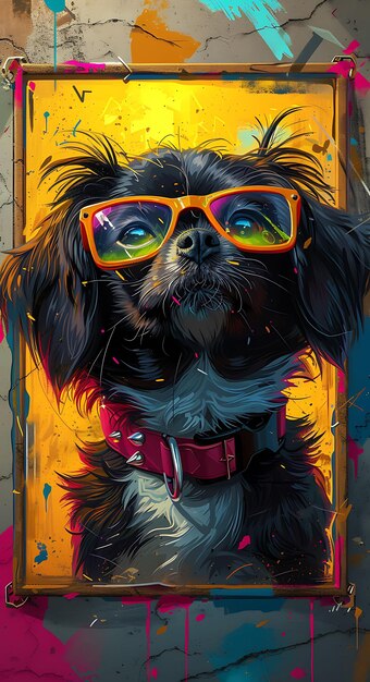 Portret van Pekingese hond met een cybernetische kaak Augmented Reality Glasse Cyber Poster Banner Flyer