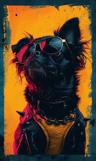 Portret van Pekingese hond met een cybernetische kaak Augmented Reality Glasse Cyber Poster Banner Flyer