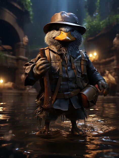Portret van Platypus Pirate River Scout kostuum Eend Billed Hat Vissen Mode Ontwerp Kostuum Kunst