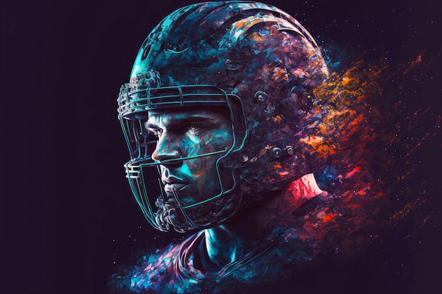 Portret van professionele american football-speler in uniform en helm generatieve ai