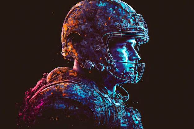 Portret van professionele american football-speler in uniform en helm generatieve ai