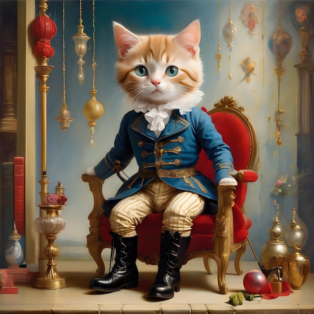 Portret van Puss in Boots in modieuze outfit als acteur Puss in Boots is een populair volksverhaal char