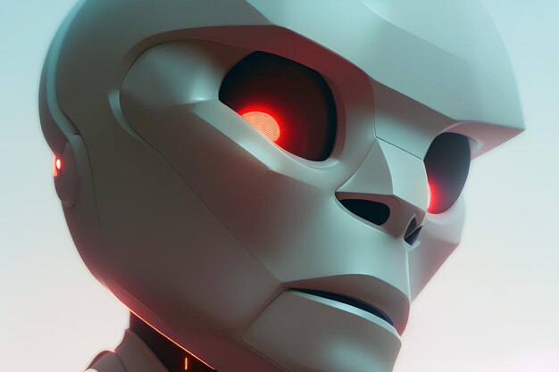 Portret van robot op grijze achtergrond Moderne cyborgtechnologie Generatieve AI