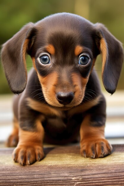 Foto portret van schattige bruine teckel puppy in de natuur gemaakt met behulp van generatieve ai-technologie