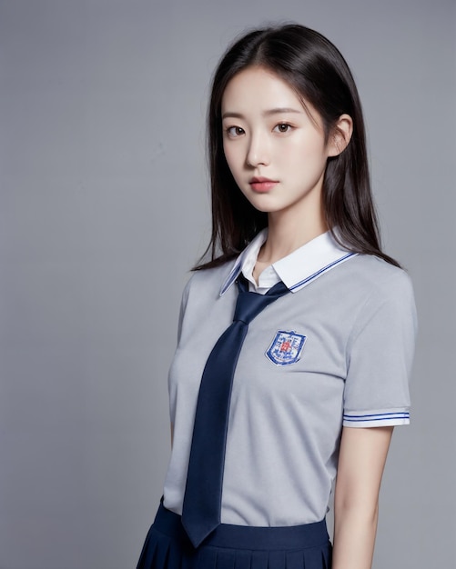 Portret van schattige Koreaanse student die schooluniform draagt