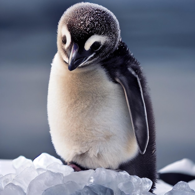 Portret van schattige pinguïn in de sneeuw