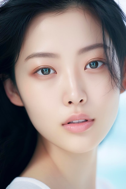 Portret van schoonheid aziatische vrouw met perfecte gezonde gloed huid gezichtsbehandeling