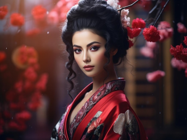 Portret van schoonheid Japanse prachtige geisha