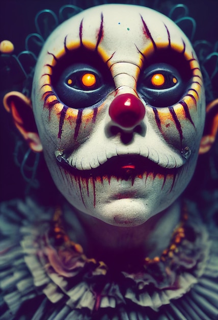 Portret van spookachtige clown close-up 3d illustratie