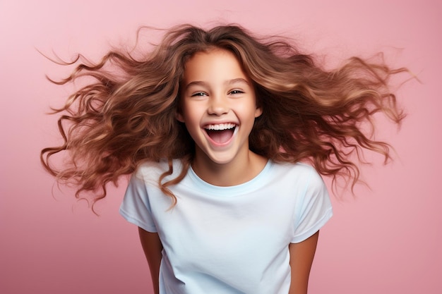 Portret van springende tienermeisje op kleur achtergrond