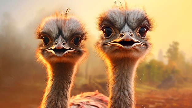 Portret van struisvogels op een boerderij Generatieve AI dier
