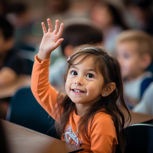 Portret van student meisje lachend in de klas op de basisschool