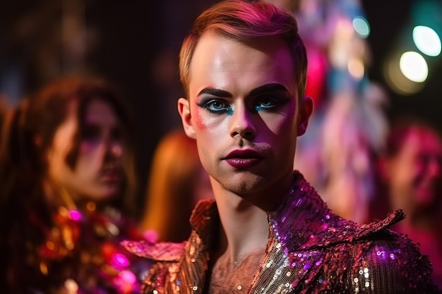 Portret van transgender man drag queen met make-up en haarstyling Generatieve AI