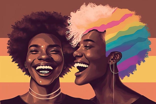 Portret van transgenderpaar met afrohaar op kleurrijke achtergrond Generatieve AI