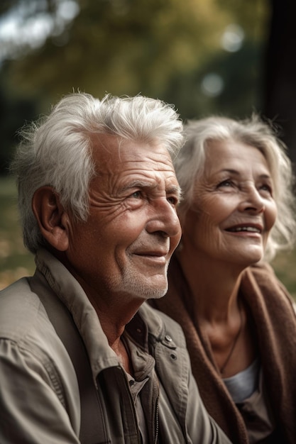 Portret van twee mensen die genieten van een dag in het park, gemaakt met generatieve AI