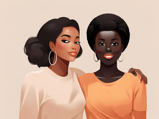 Portret van twee mooie Afro-Amerikaanse vrouwen besties Vector illustratie etniciteit vriendschap