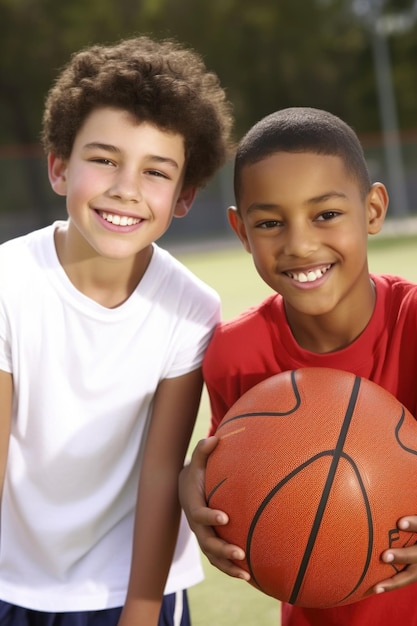 Portret van twee vrienden die samen sporten, gemaakt met generatieve AI