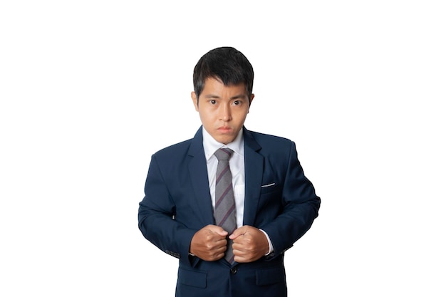 Portret van zakenman in pak Menselijke emotie gezicht expressie concept Studio shot geïsoleerd op een witte achtergrond kopie ruimte