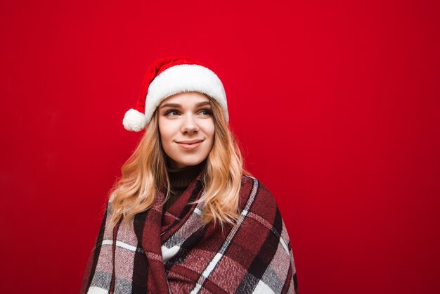 portret vrouw met kerstmuts en deken