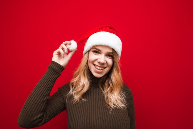 Foto portret vrouw met kerstmuts