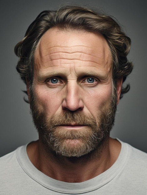 Portretfoto van Amerikaanse volwassen man van middelbare leeftijd krullend