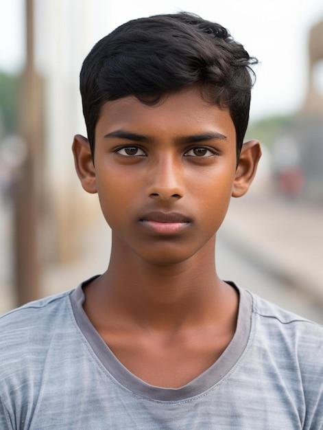 Portretfoto van indisch kind mannelijk steil haar