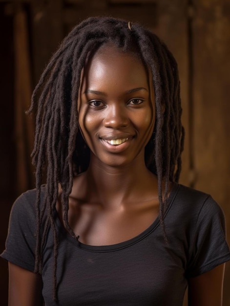 Portretfoto van Keniaanse tienervrouw met steil haar glimlachend
