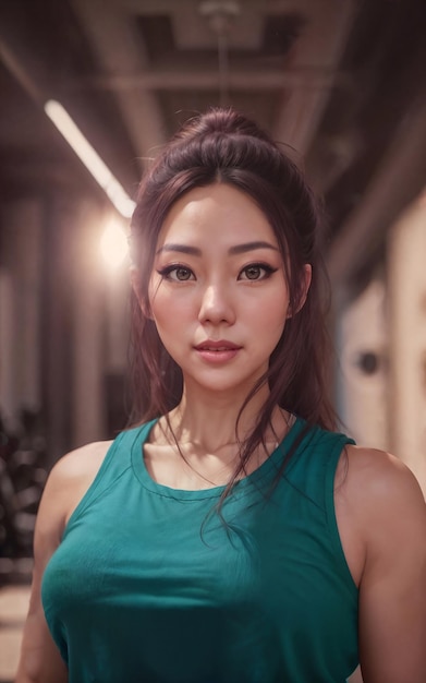 Portretfoto van mooie aziatische vrouw in generatieve AI voor sportoefeningen
