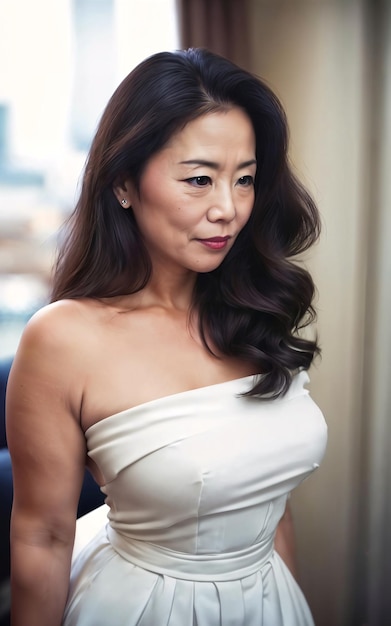 Portretfoto van mooie volwassen Aziatische vrouw generatieve AI van middelbare leeftijd