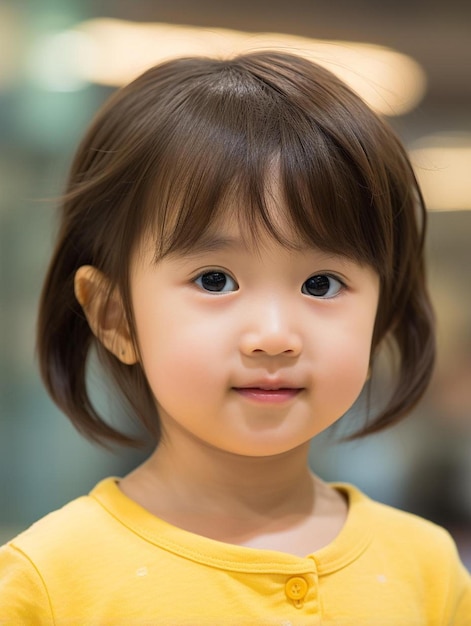 Portretfoto van Singaporese baby vrouwelijk steil haar