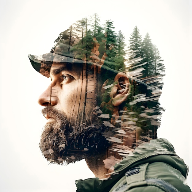 Portretfotografie met dubbele belichting van een man en een wilde natuur