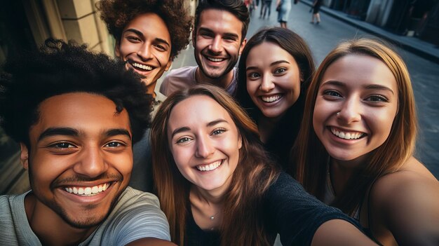 Foto portretten van multi-etnische vrienden die plezier hebben gelukkige jonge mensen