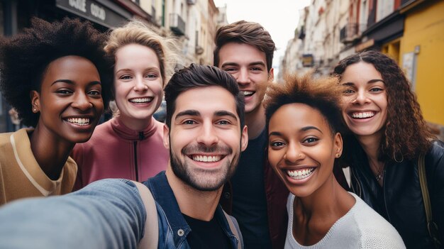 Foto portretten van multi-etnische vrienden die plezier hebben gelukkige jonge mensen