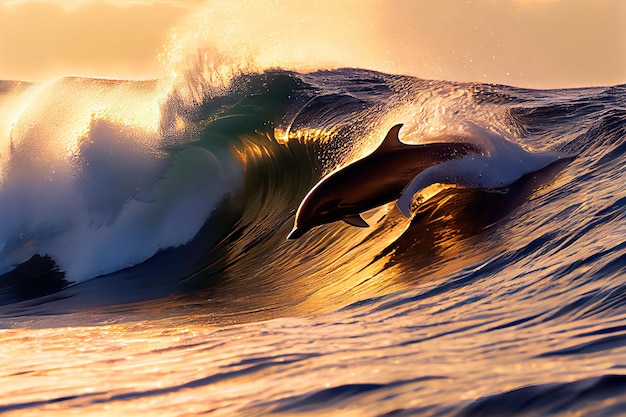 Portrt of a dolphin swimming in fabulous beautiful water