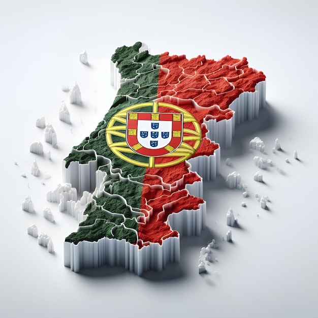 Portugal 3d rendering kaart Landkaart met zijn vlag geïsoleerd op het Illustratie ontwerp geografisch