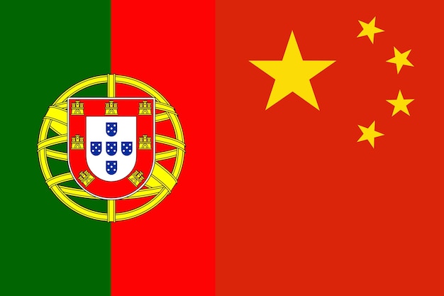 사진 포르투갈과 중국 국기 국가