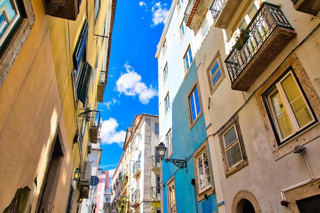 Portugal architecture and colorful buildings of Lisbon historic center near Alfama and Rossio square