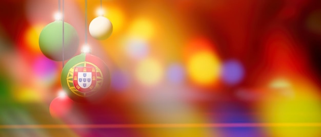 Portugal flag on Christmas ball with blurred and abstract background