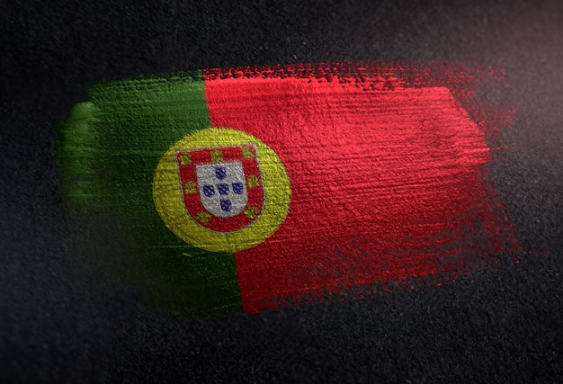 Portugal Flag Made of Metallic Brush Paint on Grunge Dark Wall