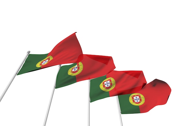 Portugal flags in a row with a white background 3D Rendering