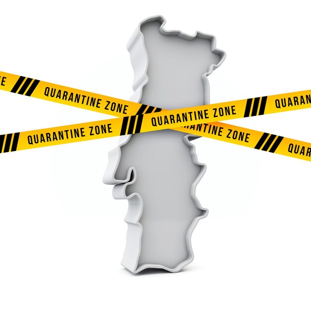 Portugal map with yellow quarantine warning security tape d render