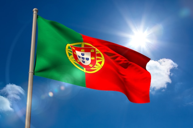 Portugal national flag on flagpole 