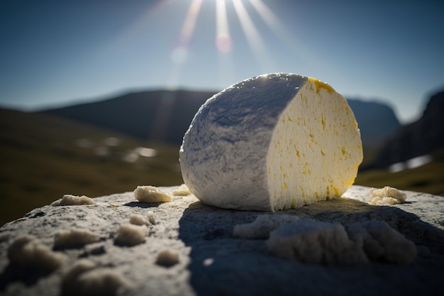 Portuguese cheese Serra da Estrela a soft cream cheese made from sheep's milk presented on a stone