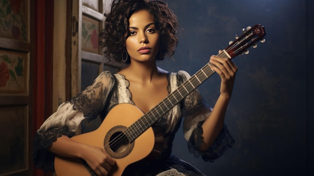 A Portuguese fado singer in traditional attire