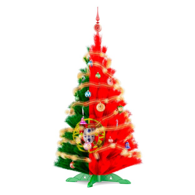 Portuguese flag painted on the Christmas tree 3D rendering isolated on white background