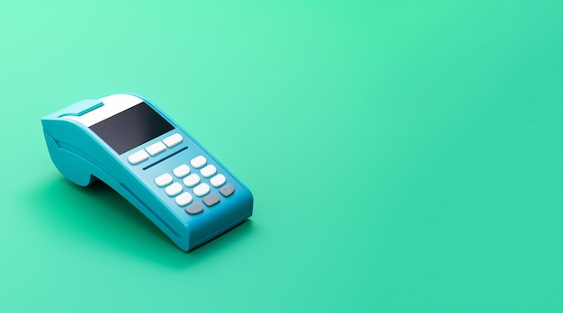 Pos terminal on green background Banner for design with copy space Payment terminal against a green backdrop with space for text Digital payment terminal AI generation